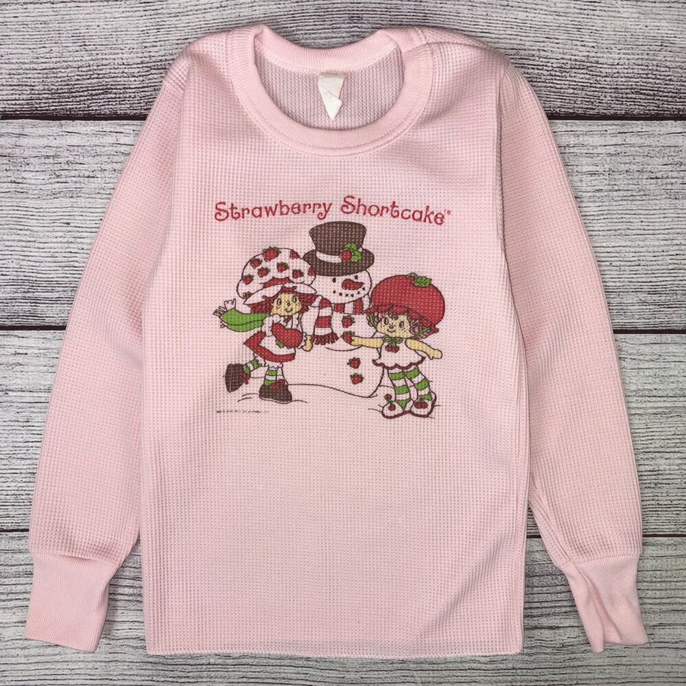 Vintage 1980s Strawberry Shortcake Cartoon Thermal Long Sleeve Shirt